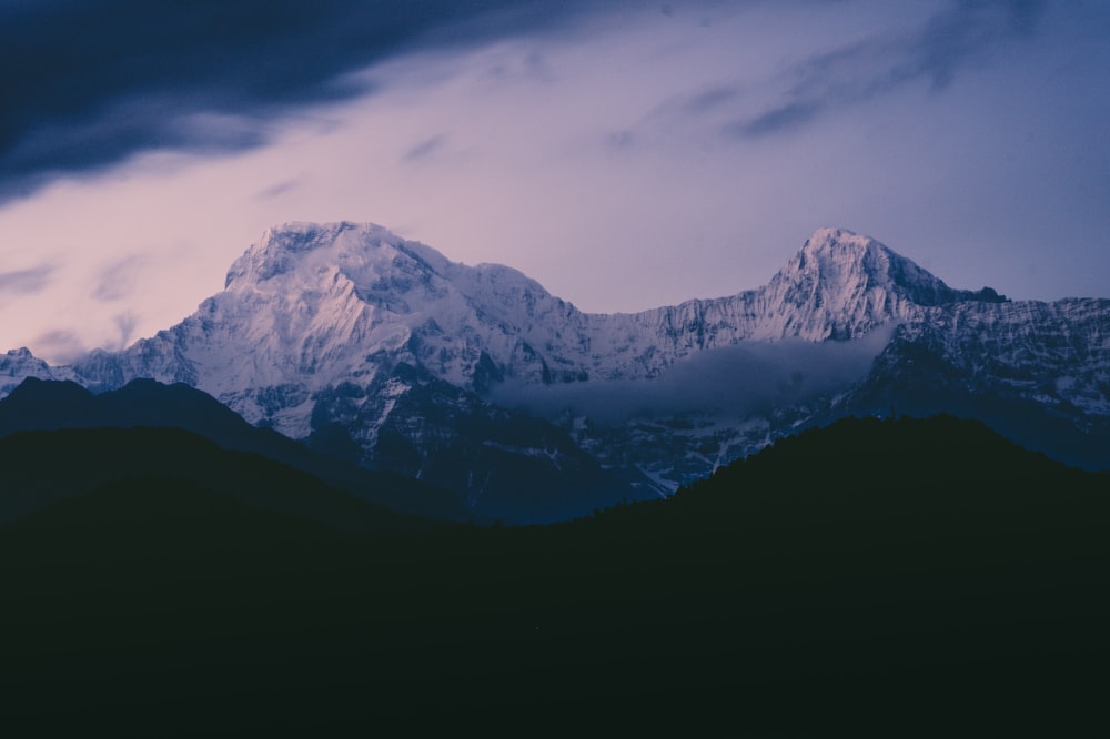 white snow capped mountain range