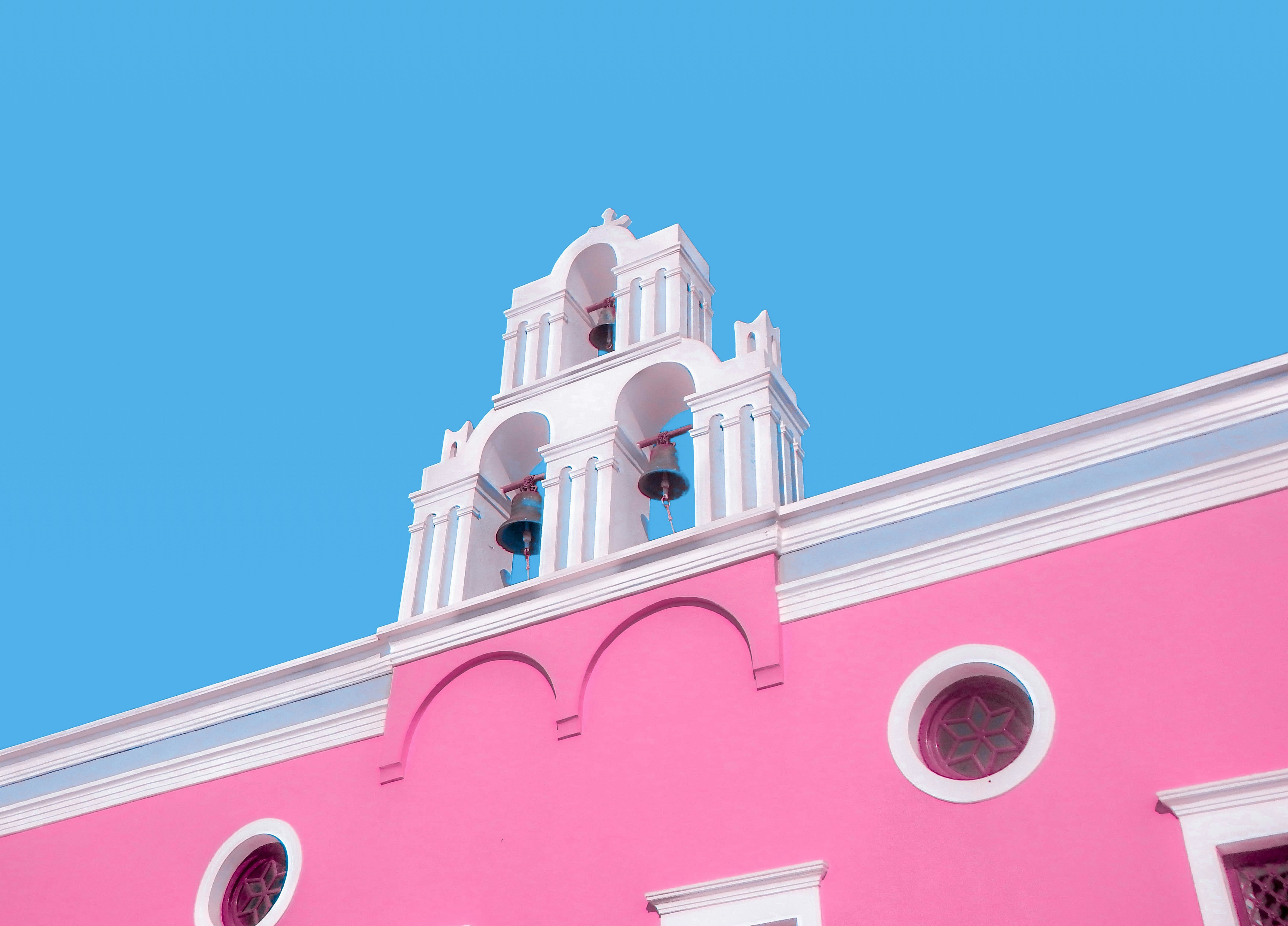 architectural photography of pink and white cathedral