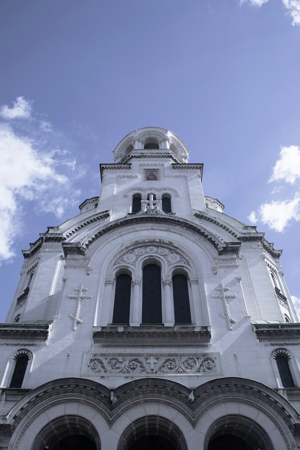 low angle photography of white concrete structure