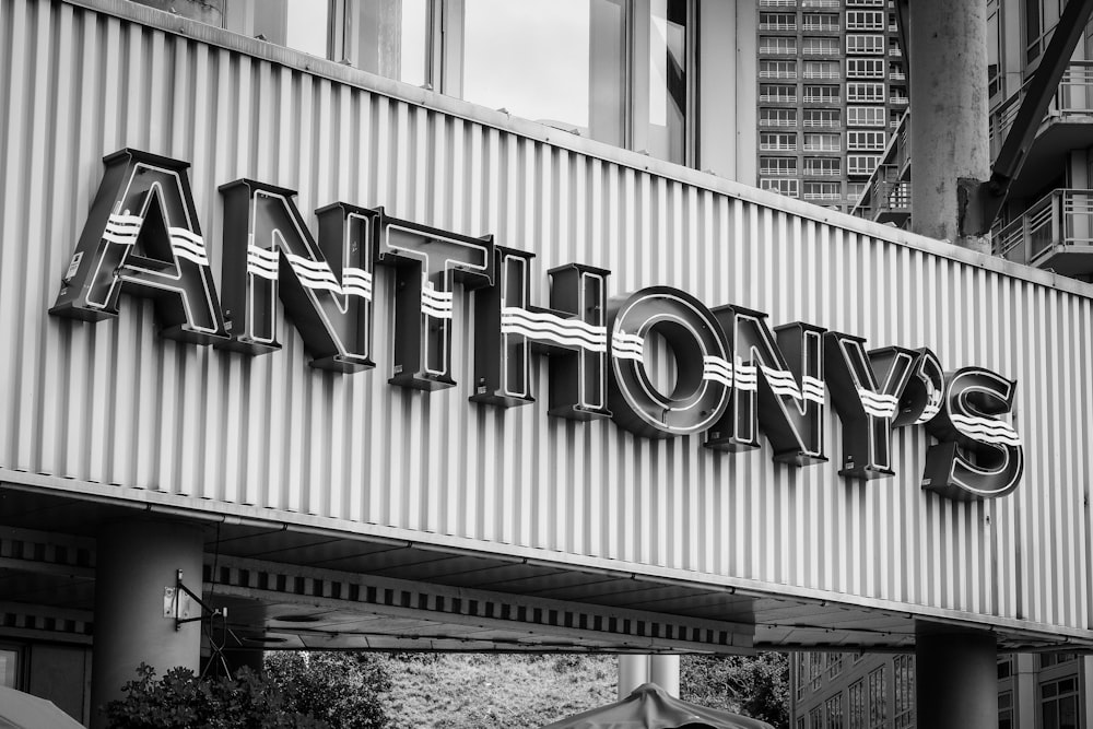 grayscale photo of Anthony's building
