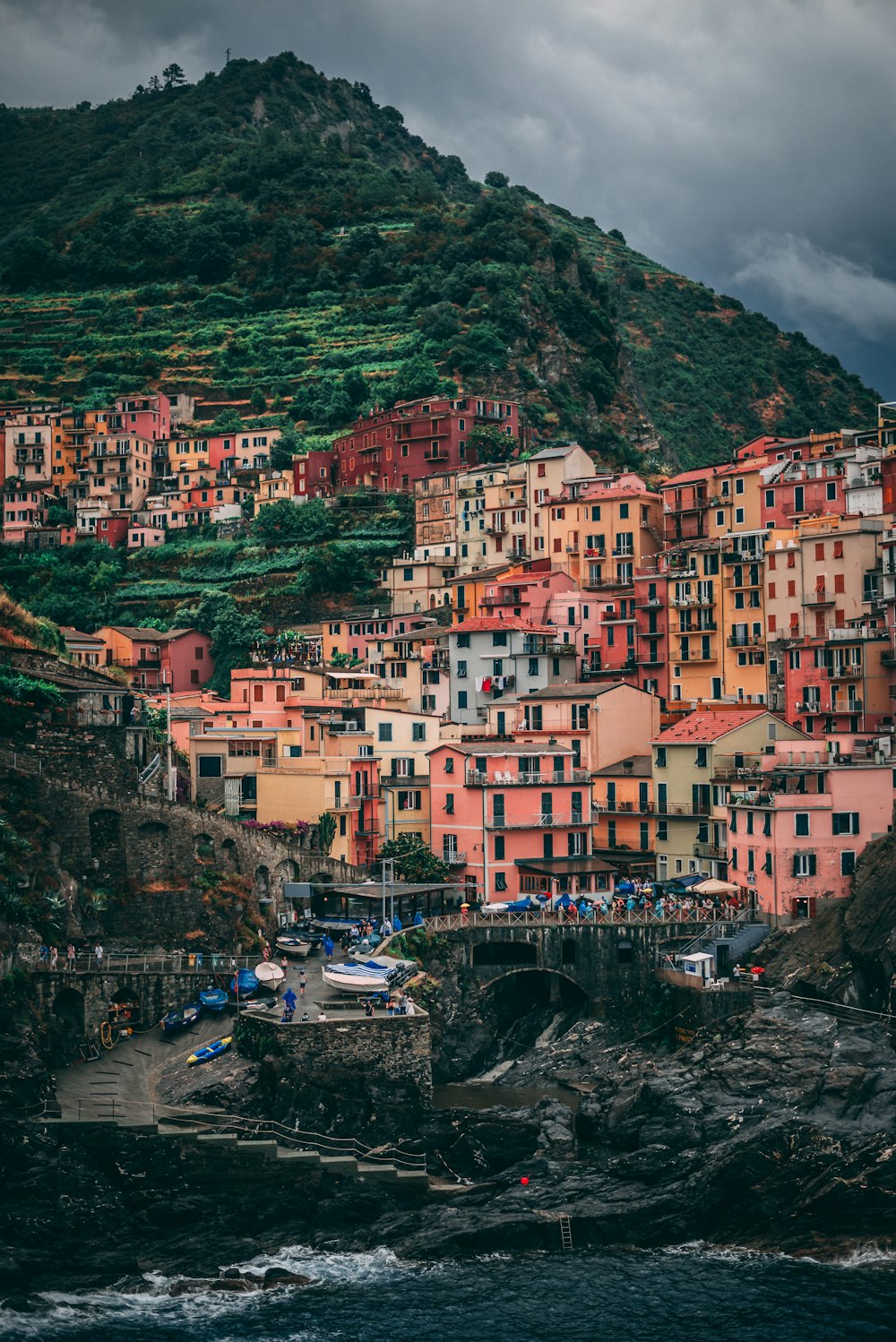 beige houses near island