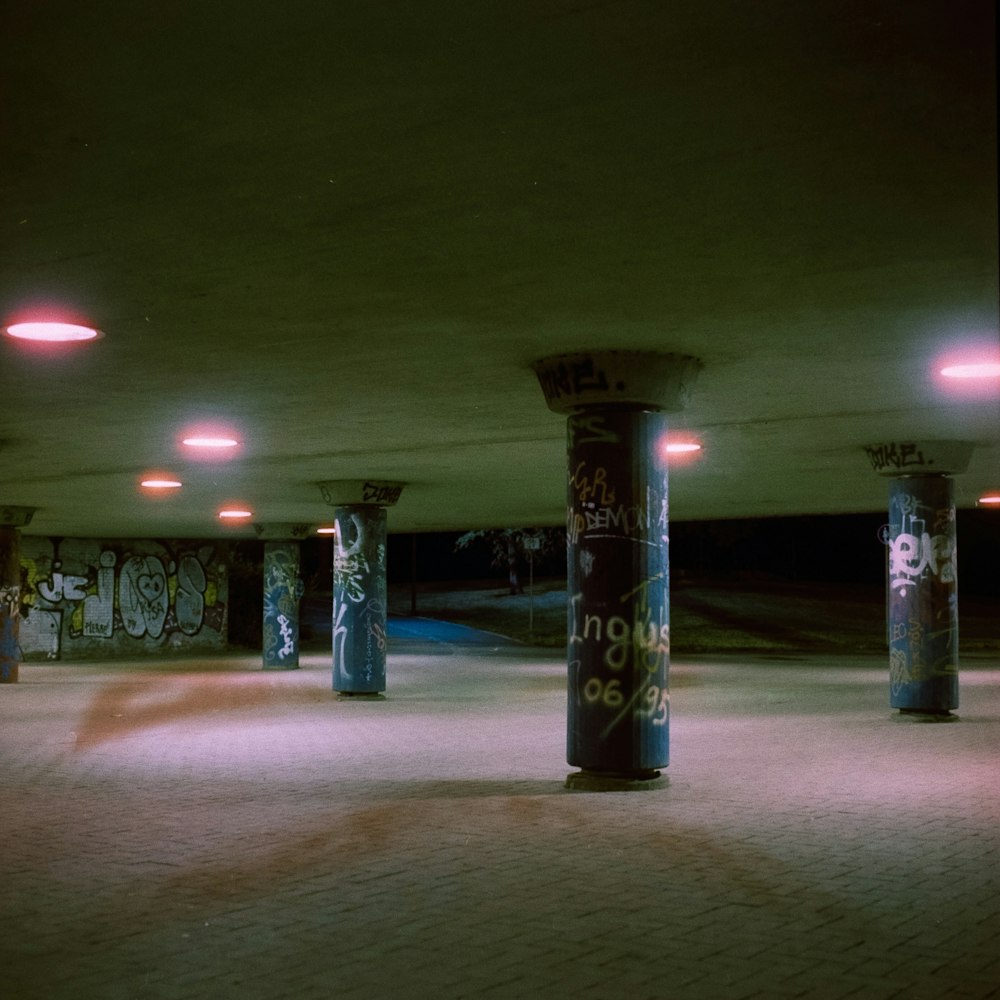 empty basement with graffiti walls