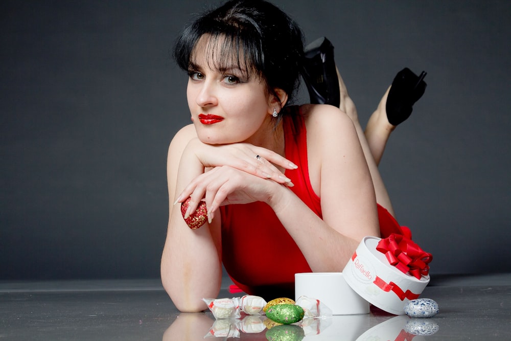 woman in red tank dress