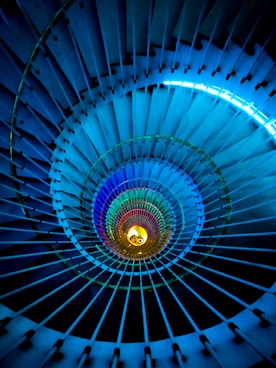 high-angle photography of spiral staircase