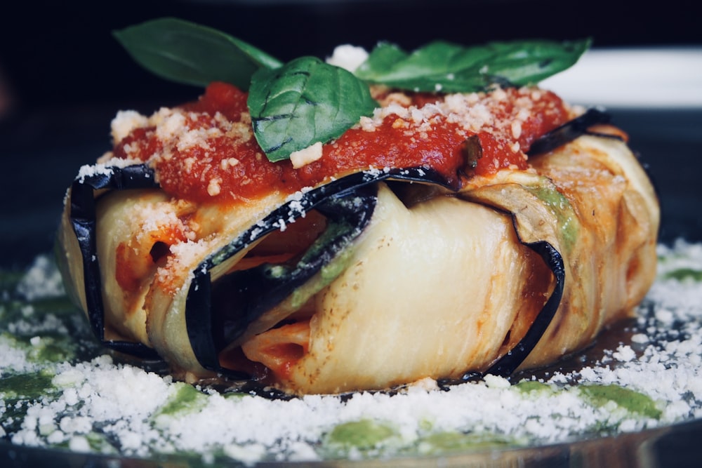 baked food with cream with on top close-up photography