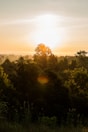 Sunrise over rolling hills covered with dense forest.