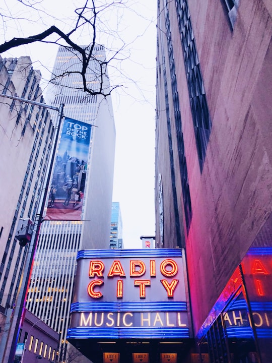 Radio City Music Hall signage in Rockefeller Center United States