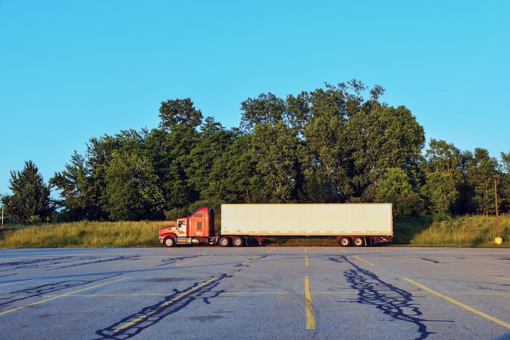 red and white freight truck