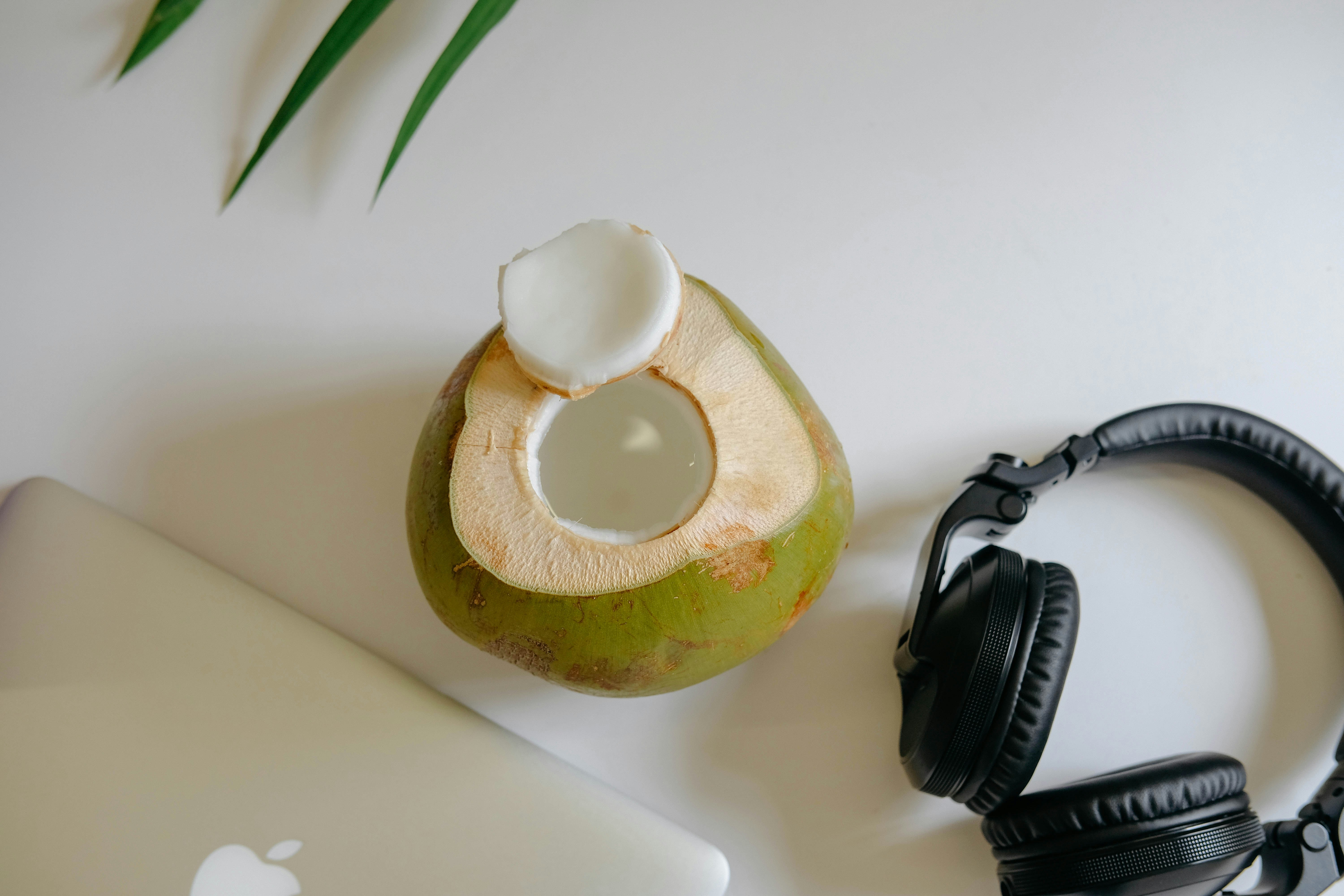 Coconut with headphones