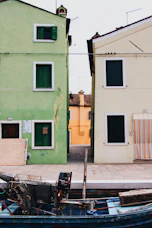 white and green concrete buildings
