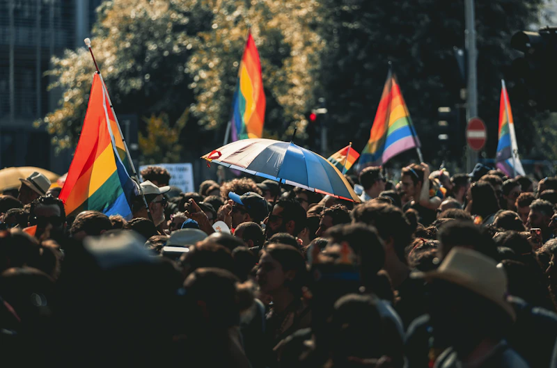 LGBTQ Pride gathering outdoors