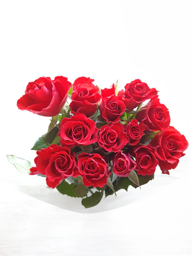 A vibrant bouquet of red roses arranged elegantly for Valentine's Day.