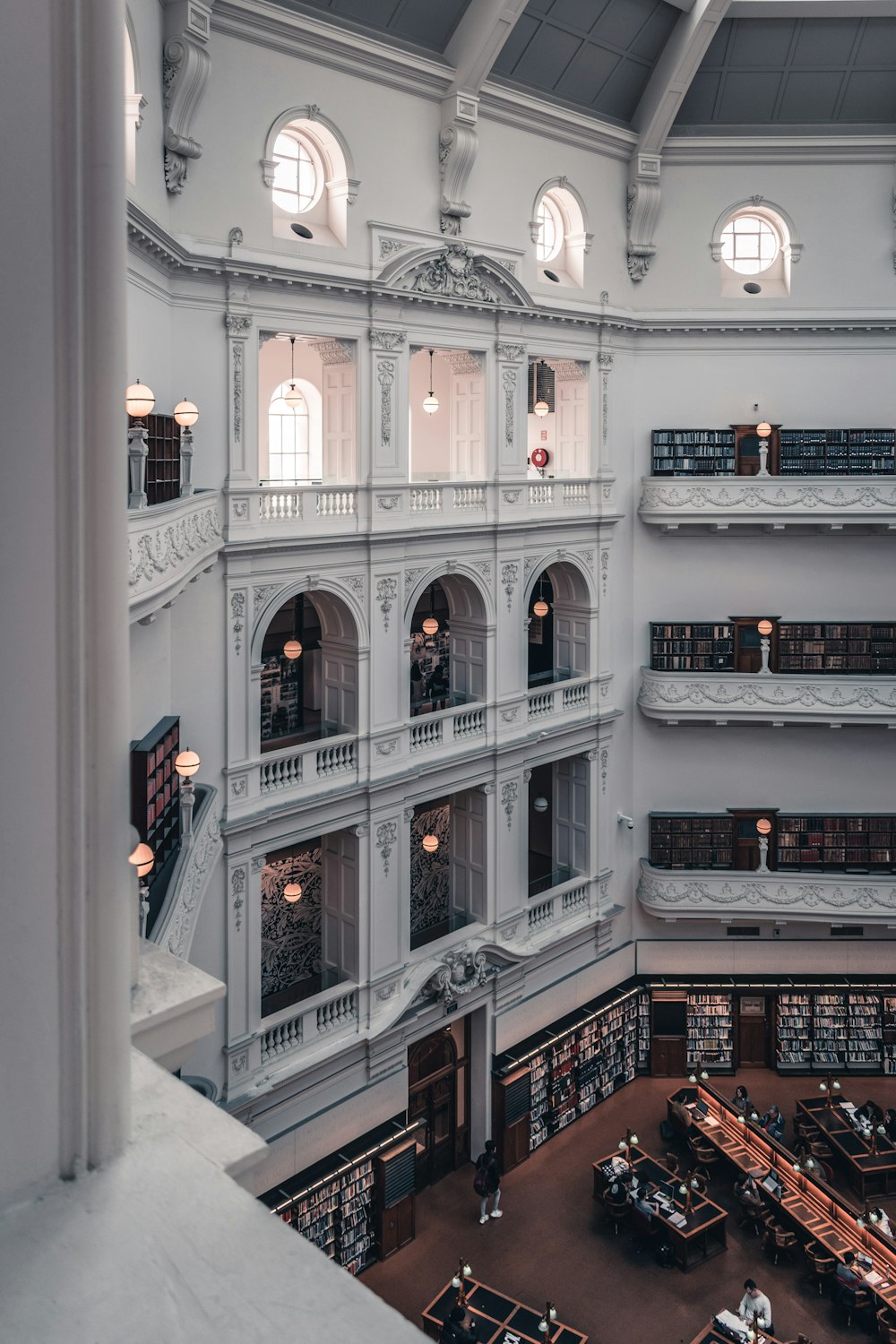 interior of a white library