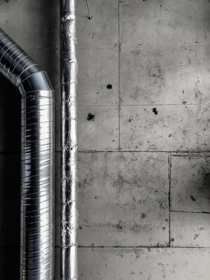Ductwork and air handler in a residential basement