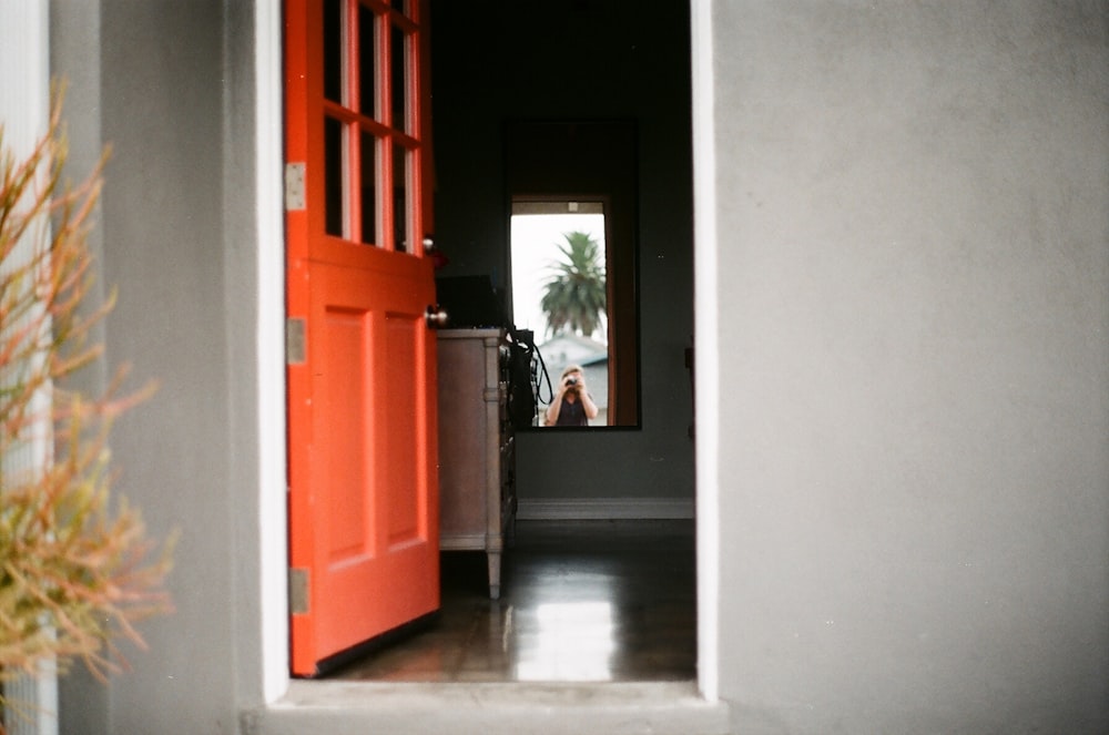 orange wooden door