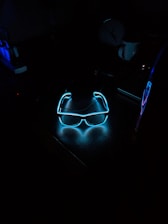 blue neon light framed sunglasses