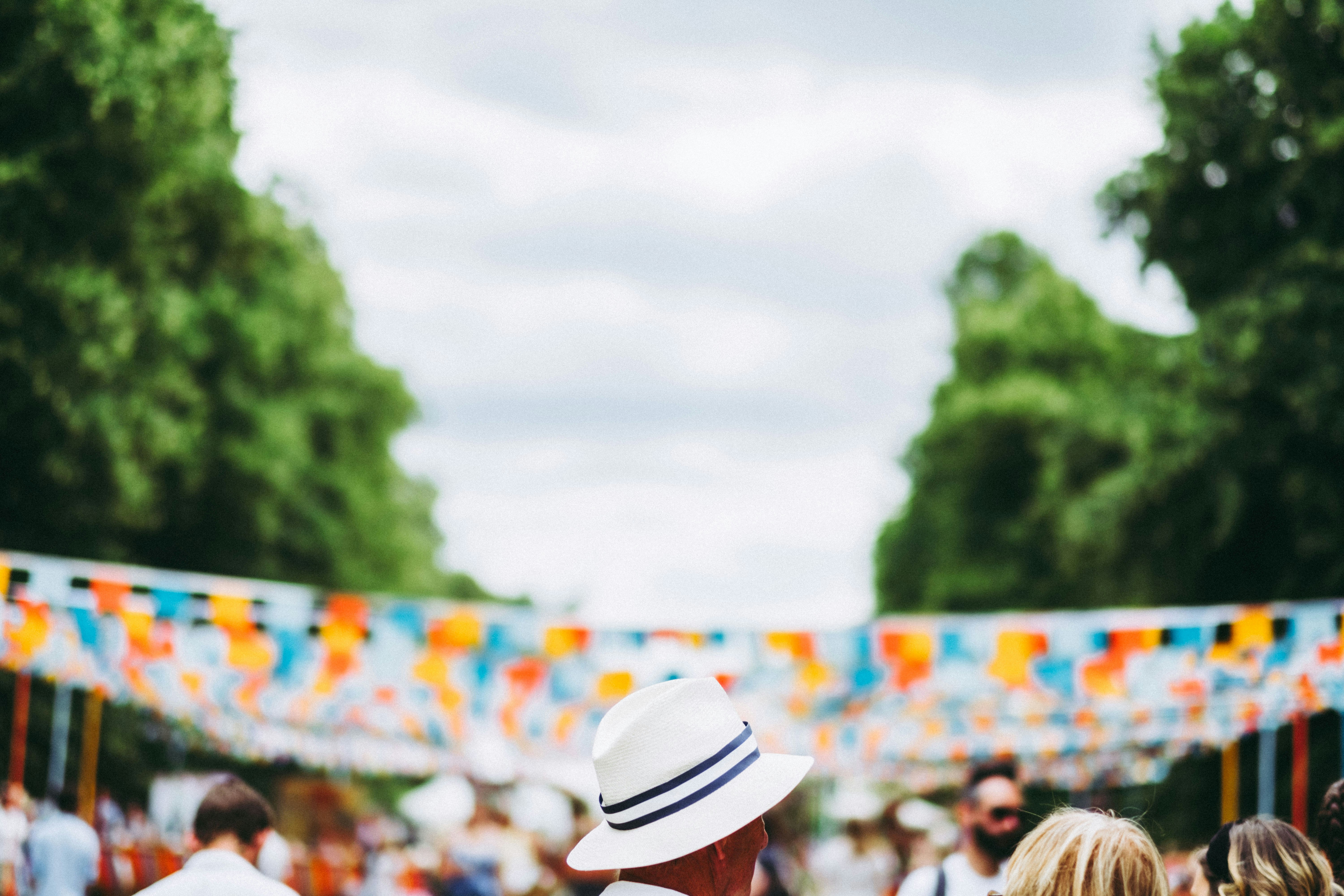 Man in summer hat at the RHS Hampton Court Flower Show
