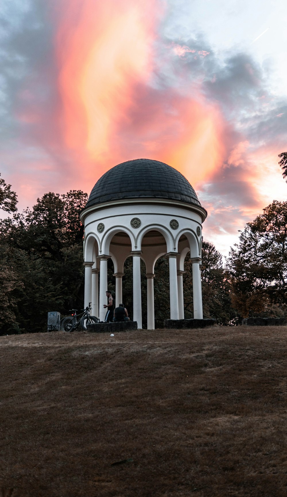 white and black dome gazebo near trees