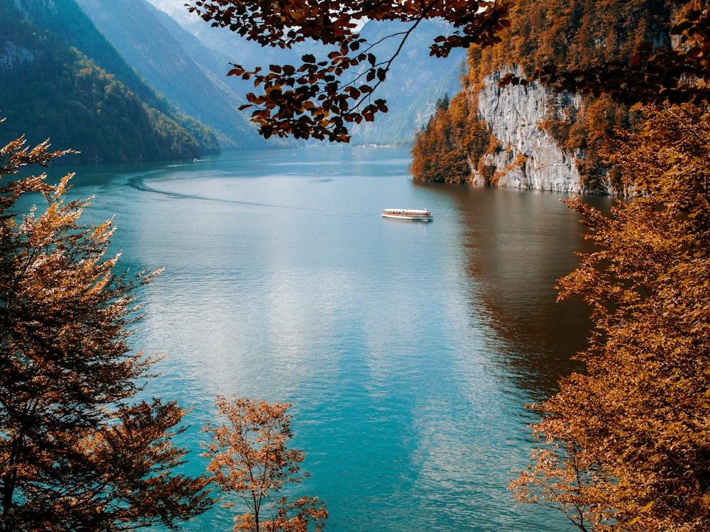 white boat on a lake