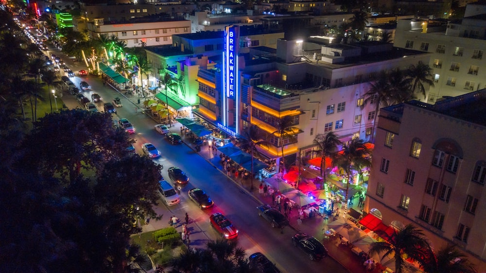 aerial photography of vehicle traveling on road during nighttime