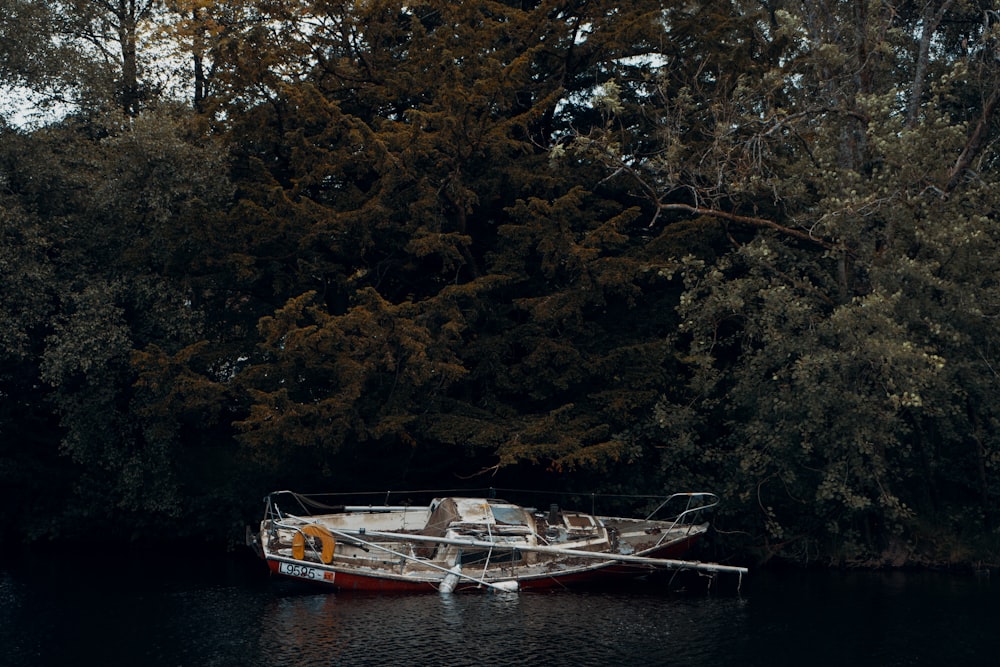 white and rd boat