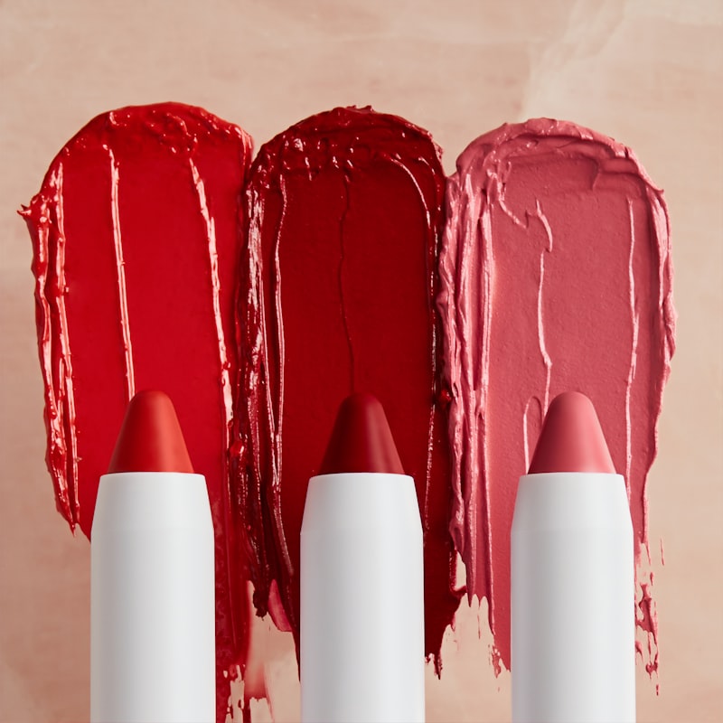 three lipsticks in assorted colors