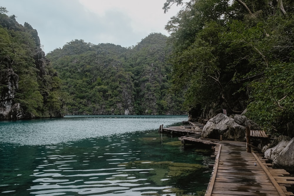 body of water across green mountain