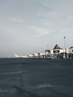 A wide-angle view of multiple airplanes lined up at the gates under a cloudy sky at Munich Airport.