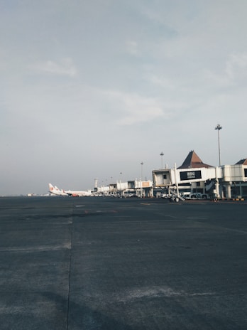 A wide-angle view of multiple airplanes lined up at the gates under a cloudy sky at Munich Airport.