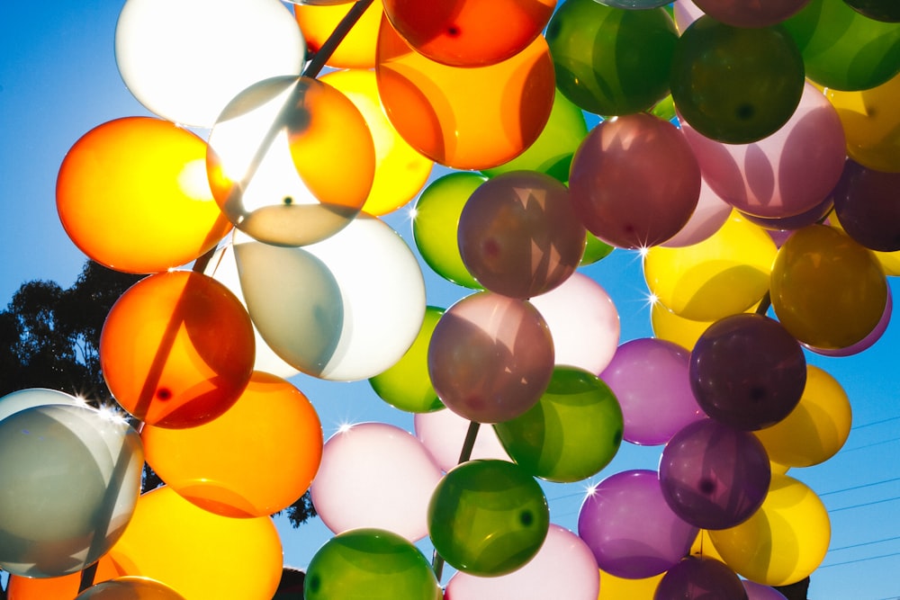 low angle photo of assorted-color balloons