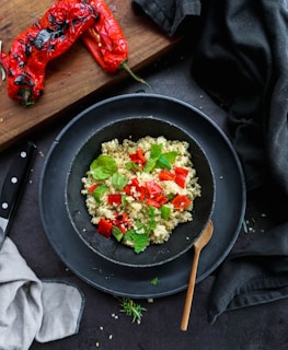 cooked riced with green leafy