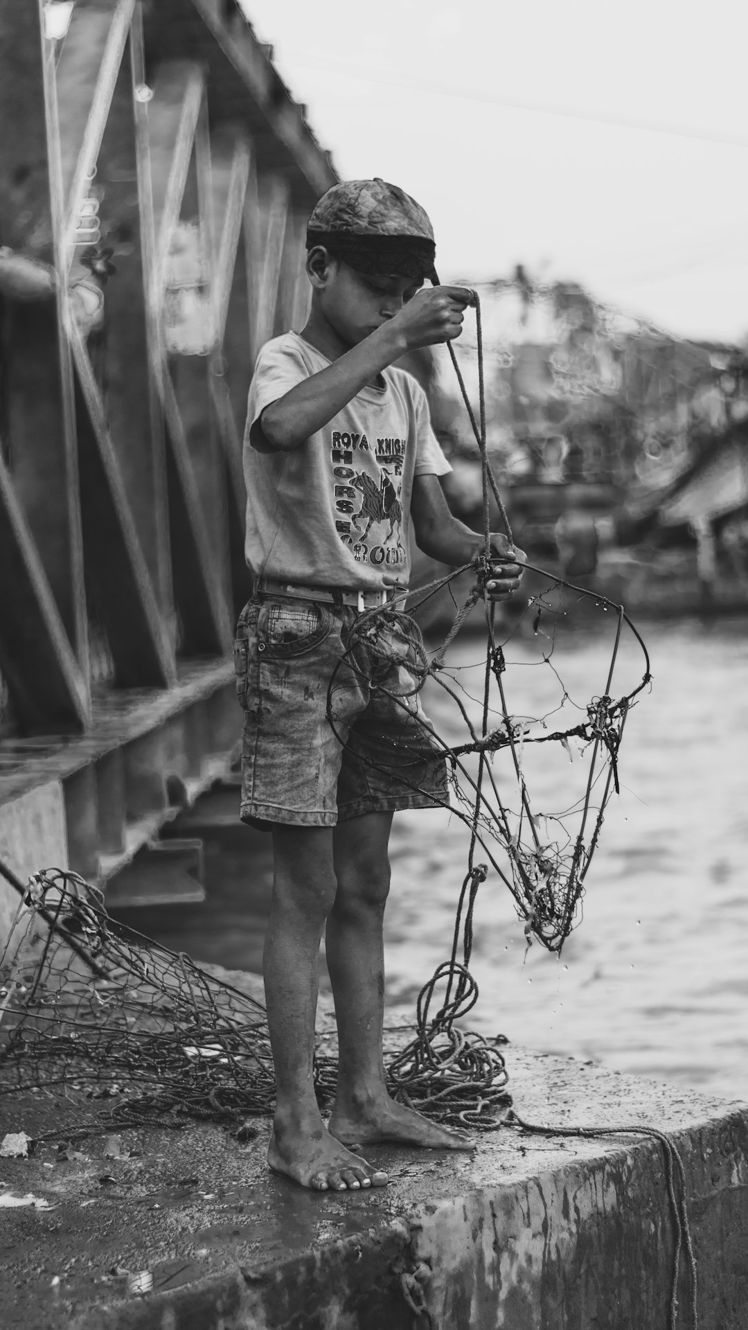 boy holding fish net