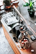 black coffeemaker on kitchen isle inside room