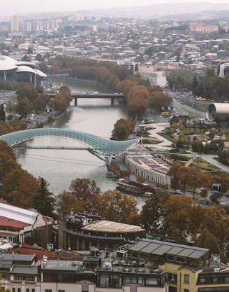 aerial photography of teal bridge during daytime