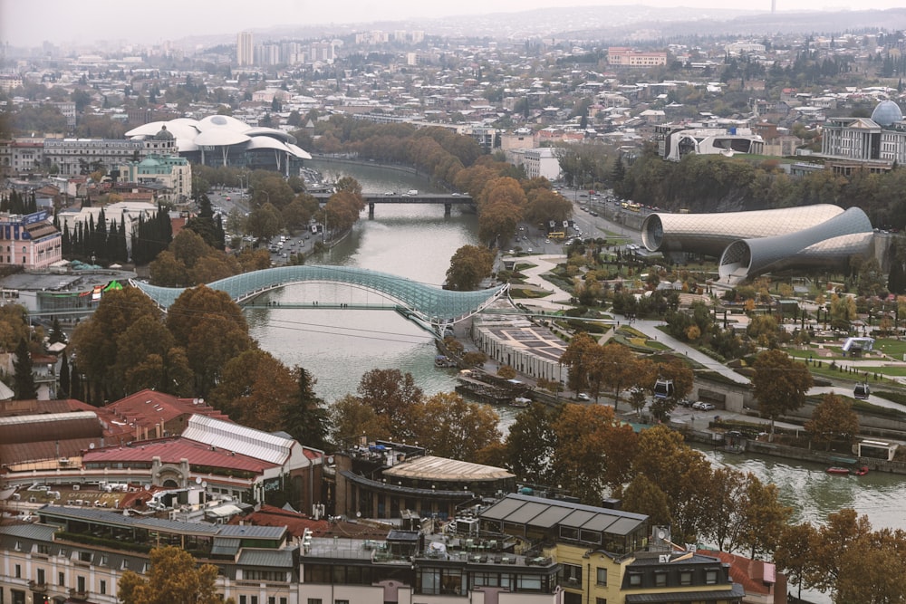 aerial photography of teal bridge during daytime