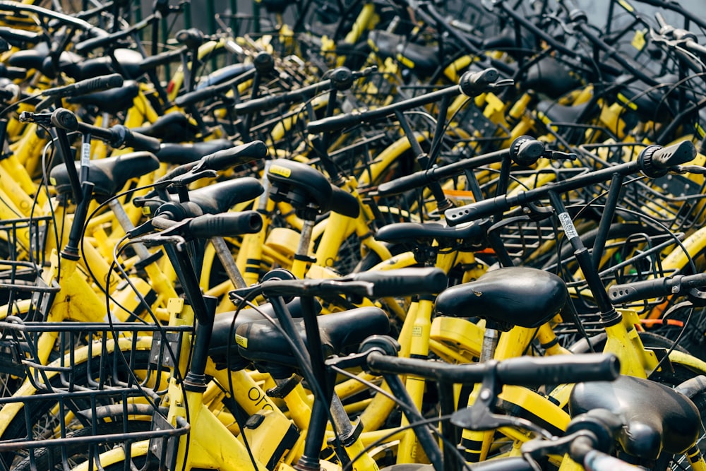 yellow and black bike lot