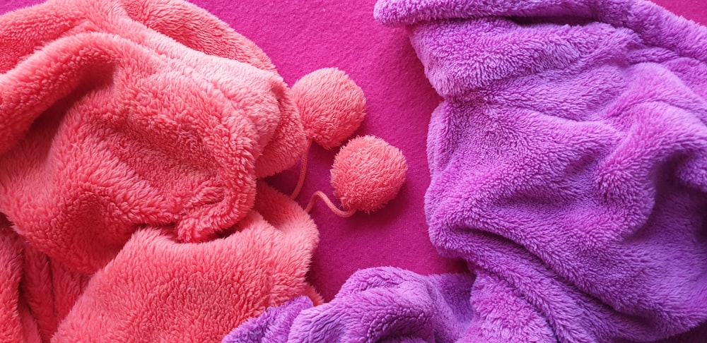 pink and purple piled textiles