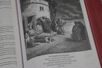 an open book with a picture of a group of people