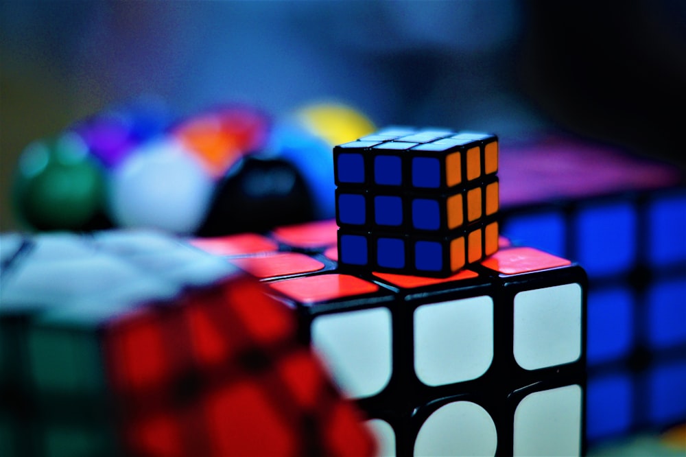 A pile of solved Rubik's cubes