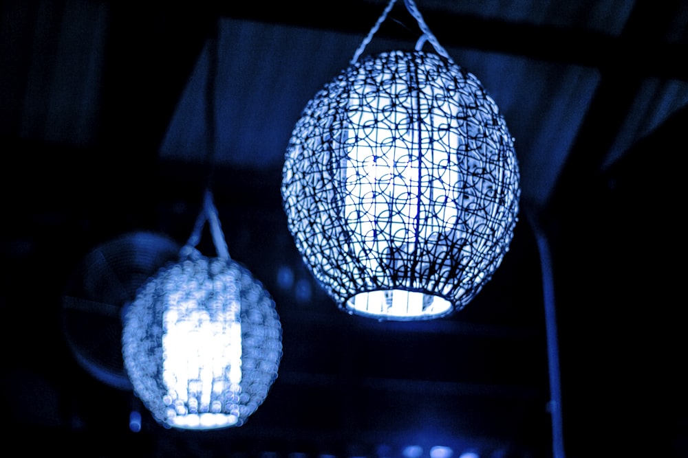 two blue lantern lamps