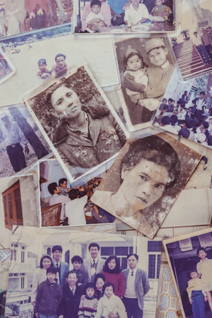 A collection of historical maps and photos depicting the Myènè people's past.