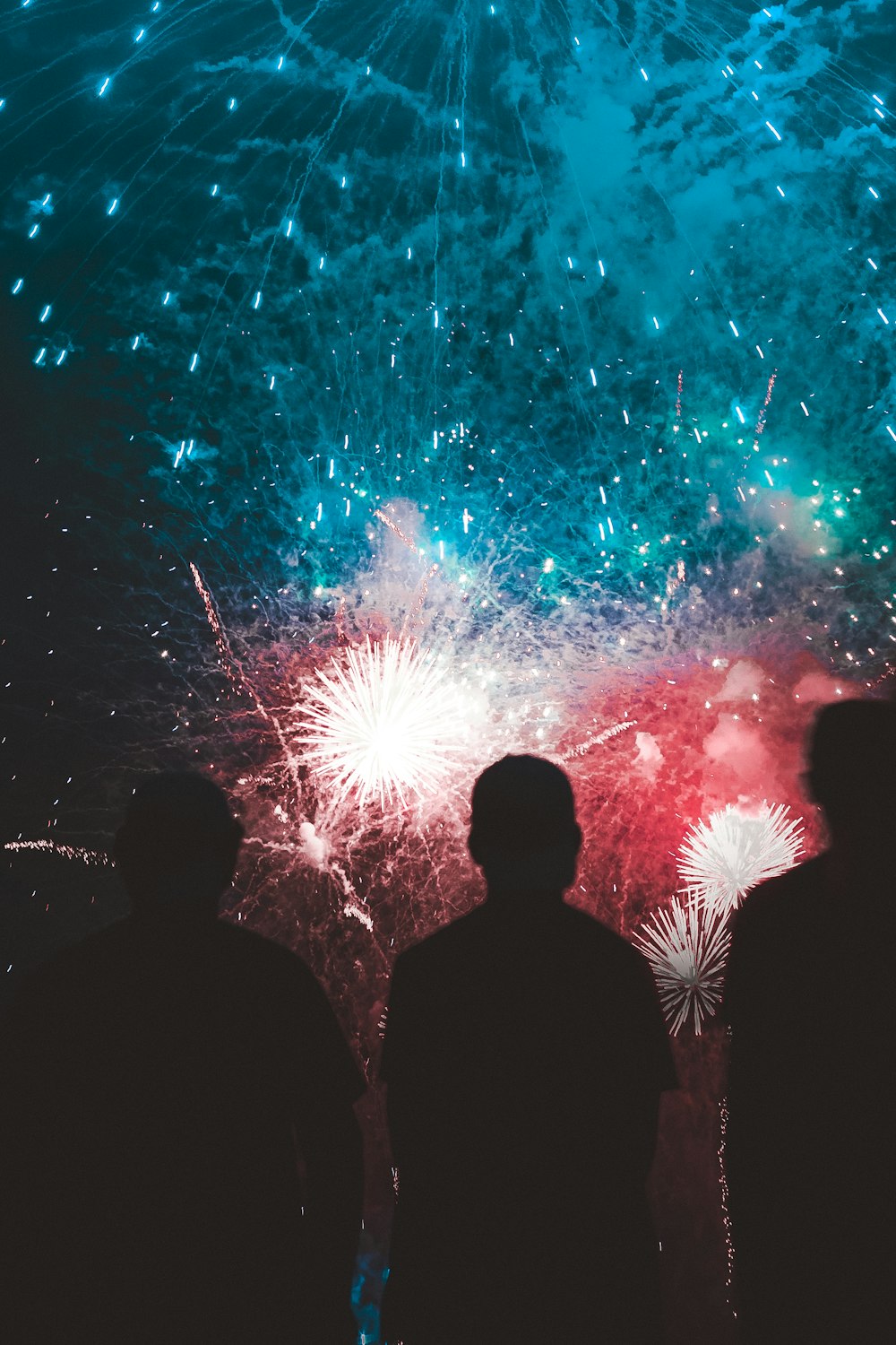 teal and red fireworks