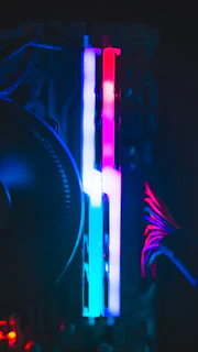 Dynamic animation frame showing RAM sticks snapping into place with glowing neon accents.