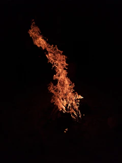 Dancing flames of a campfire glowing warmly against the twilight, sparks rising into the air