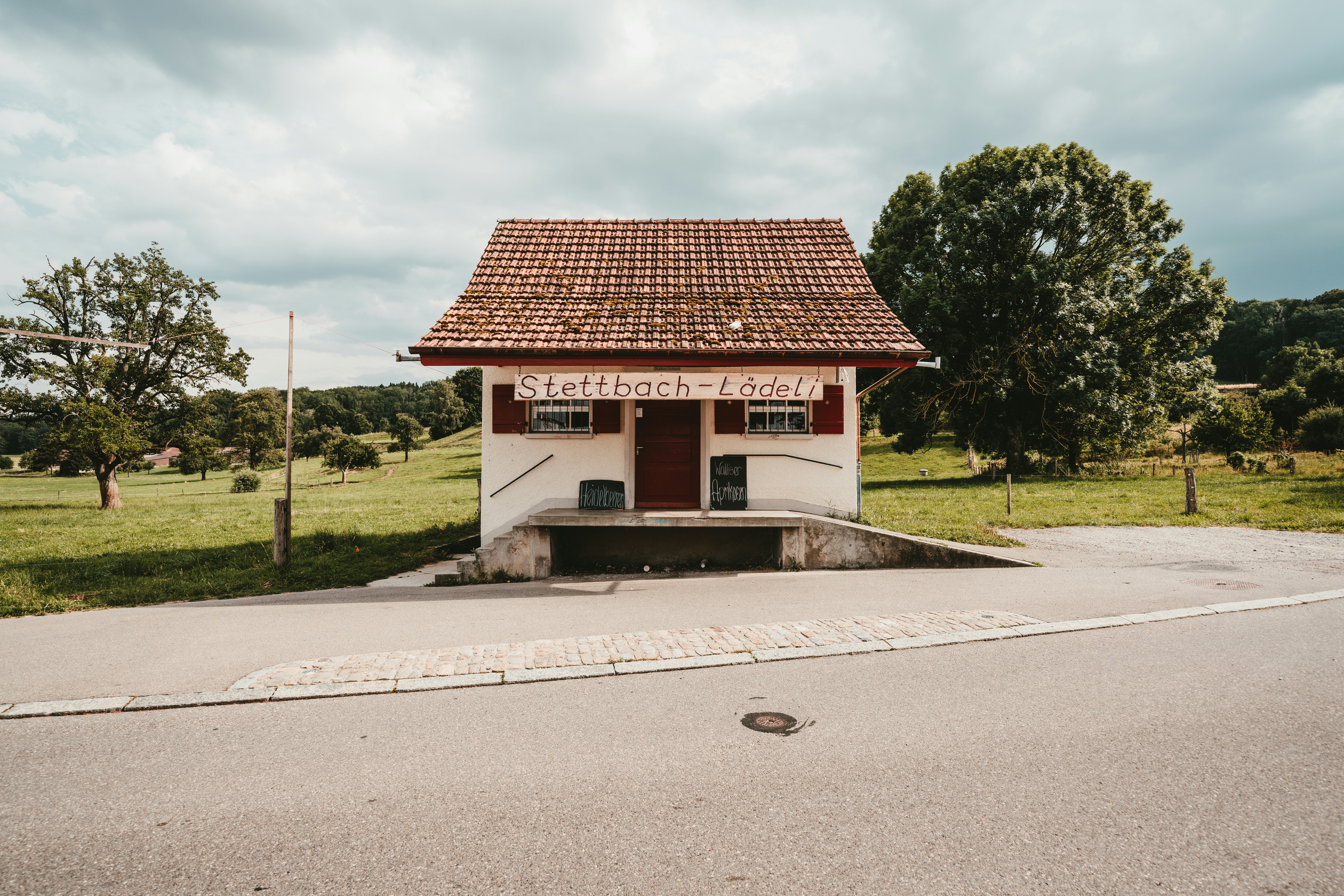 White and brown house beside road