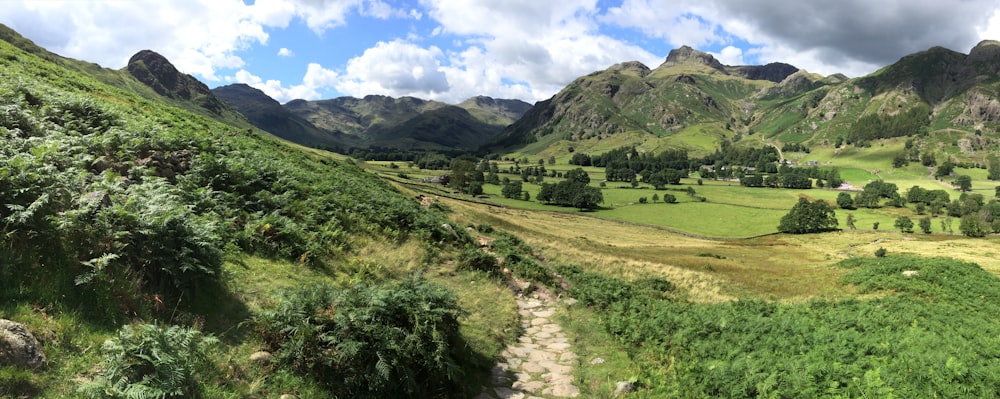 pathway between mountains