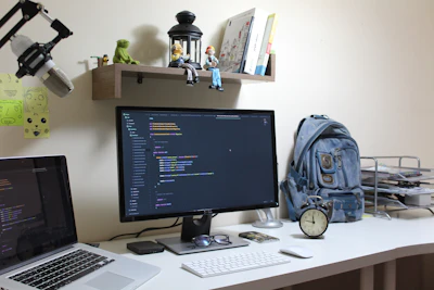 turned-on flat screen computer monitor