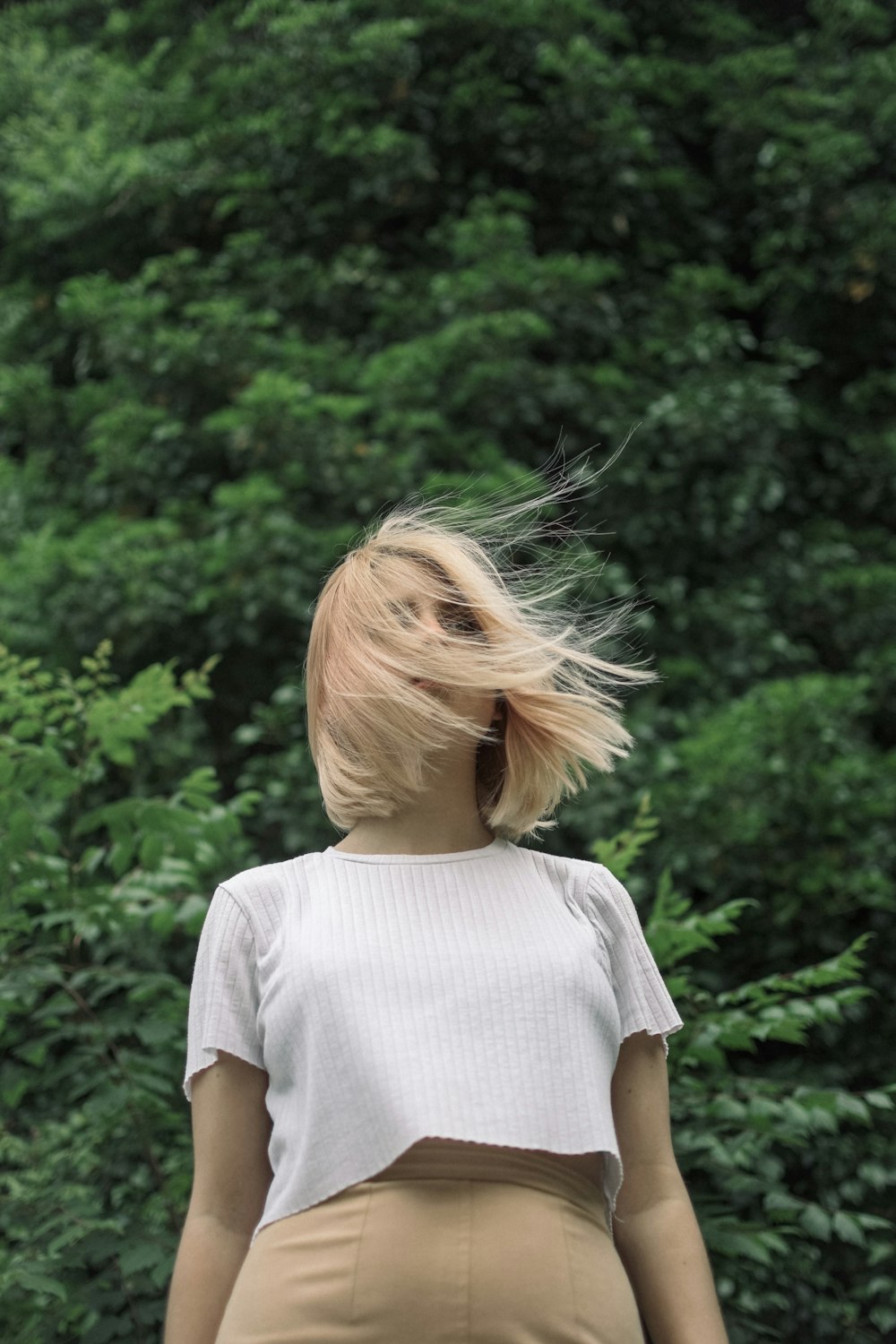 woman in white shirt