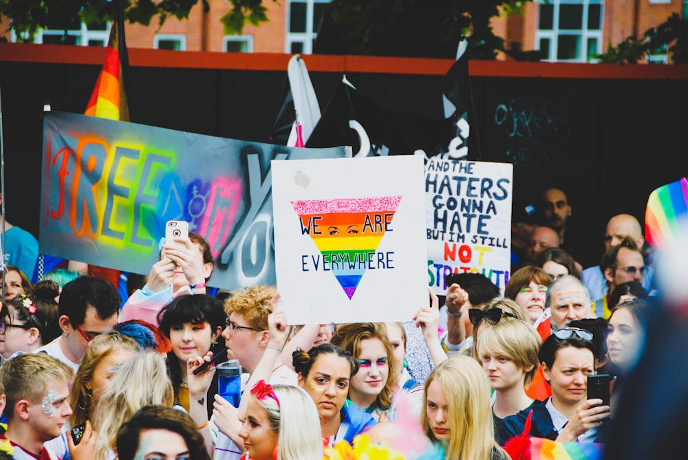 people holding banners