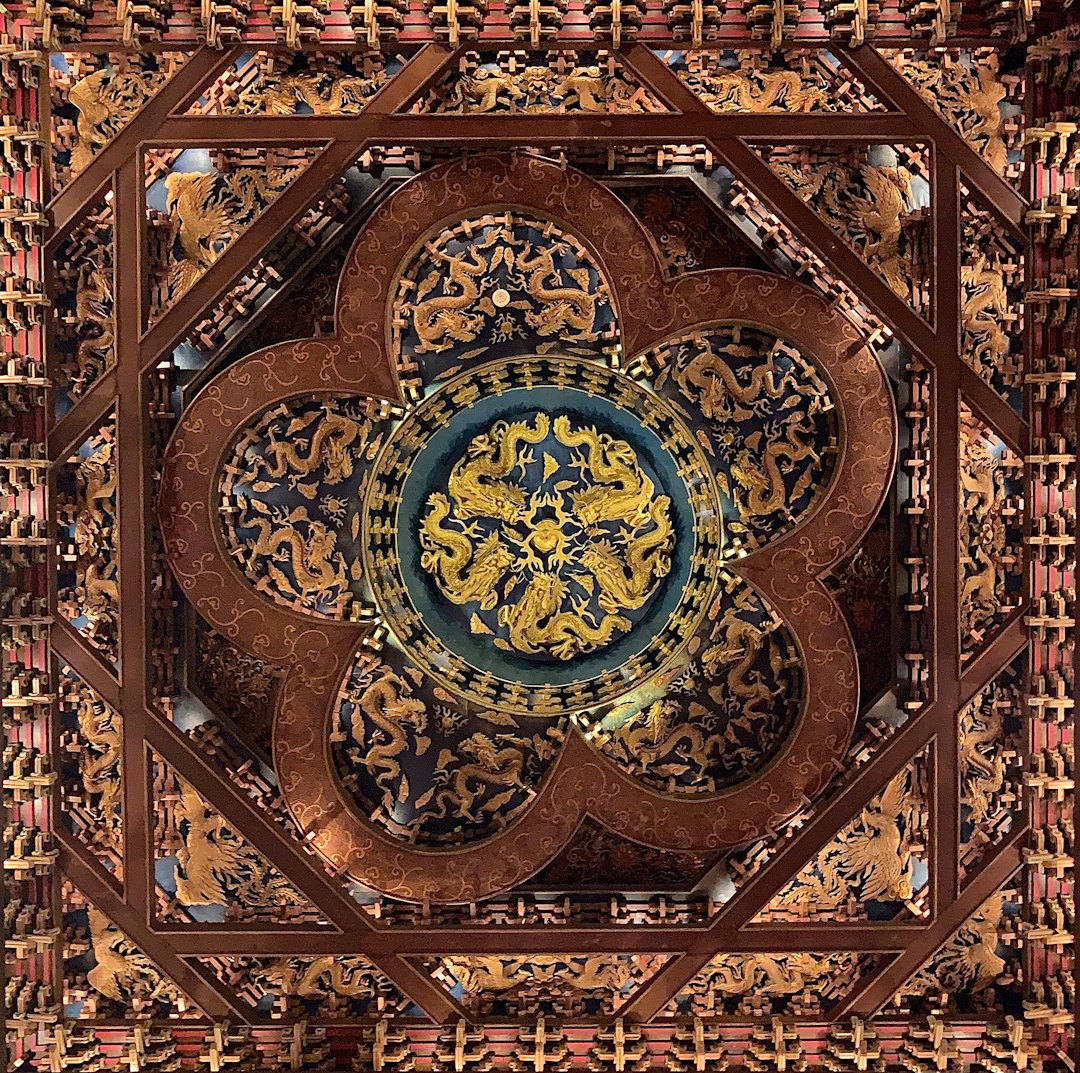 brown and yellow floral ceiling